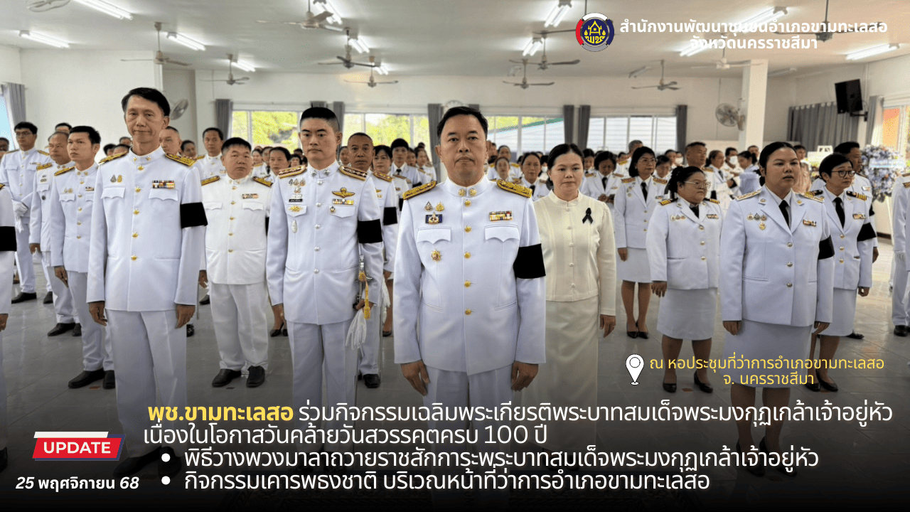 พช.ขามทะเลสอ ร่วมกิจกรรมเฉลิมพระเกียรติพระบาทสมเด็จพระมงกุฏเกล้าเจ้าอยู่หัว เนื่องในโอกาสวันคล้ายวันสวรรคตครบ 100 ปี 