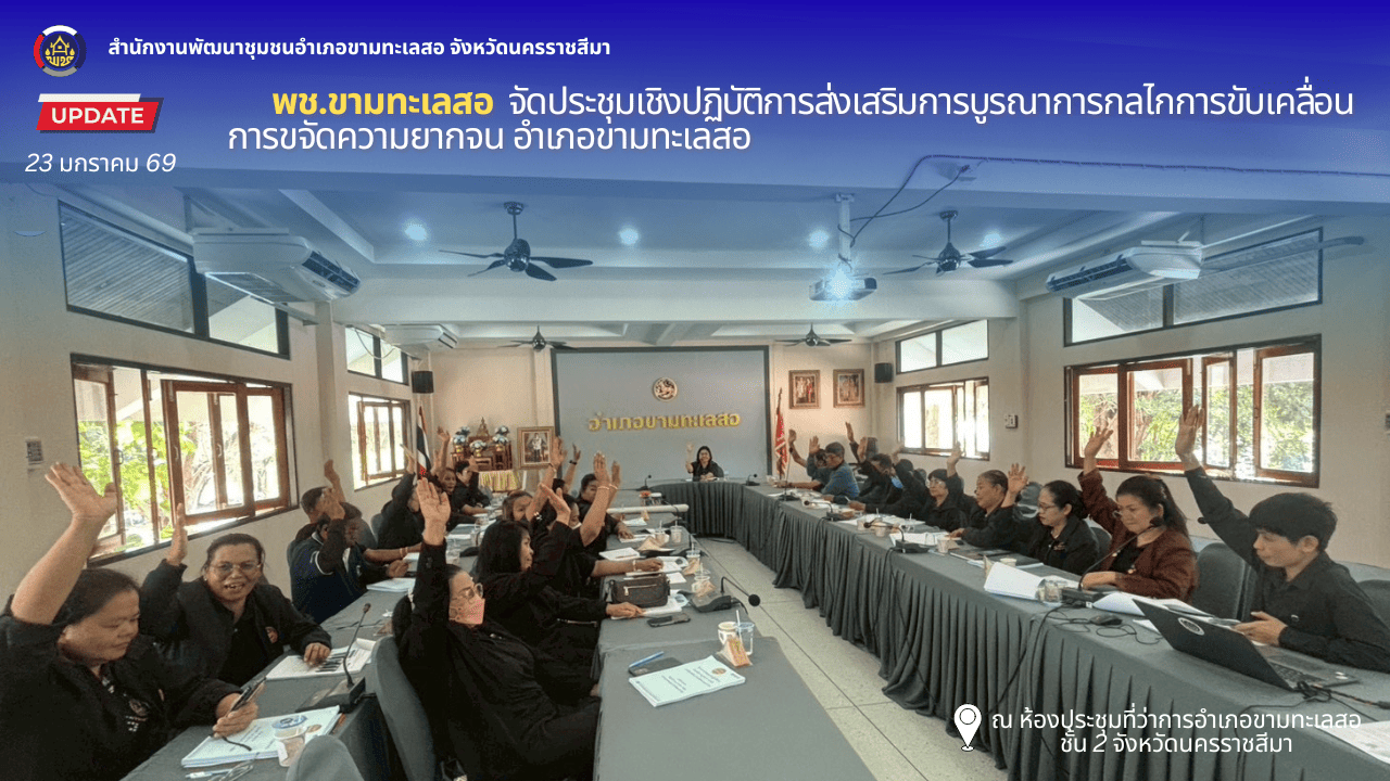 พช. ขามทะเลสอ จัดประชุมเชิงปฏิบัติการส่งเสริมการบูรณาการกลไกการขับเคลื่อนการขจัดความยากจน อำเภอขามทะเลสอ