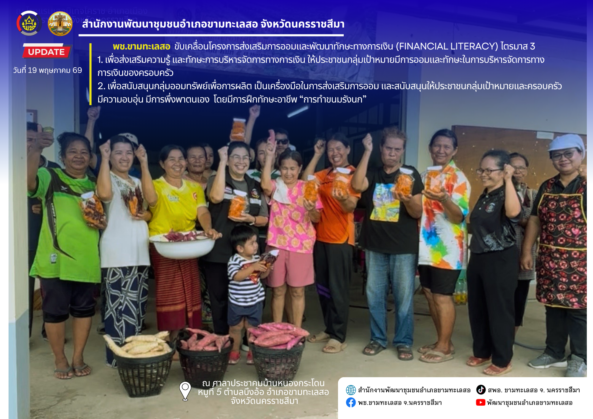 พช. ขามทะเลสอ ขับเคลื่อนโครงการส่งเสริมการออมและพัฒนาทักษะทางการเงิน (Financial Literacy) ไตรมาส 3