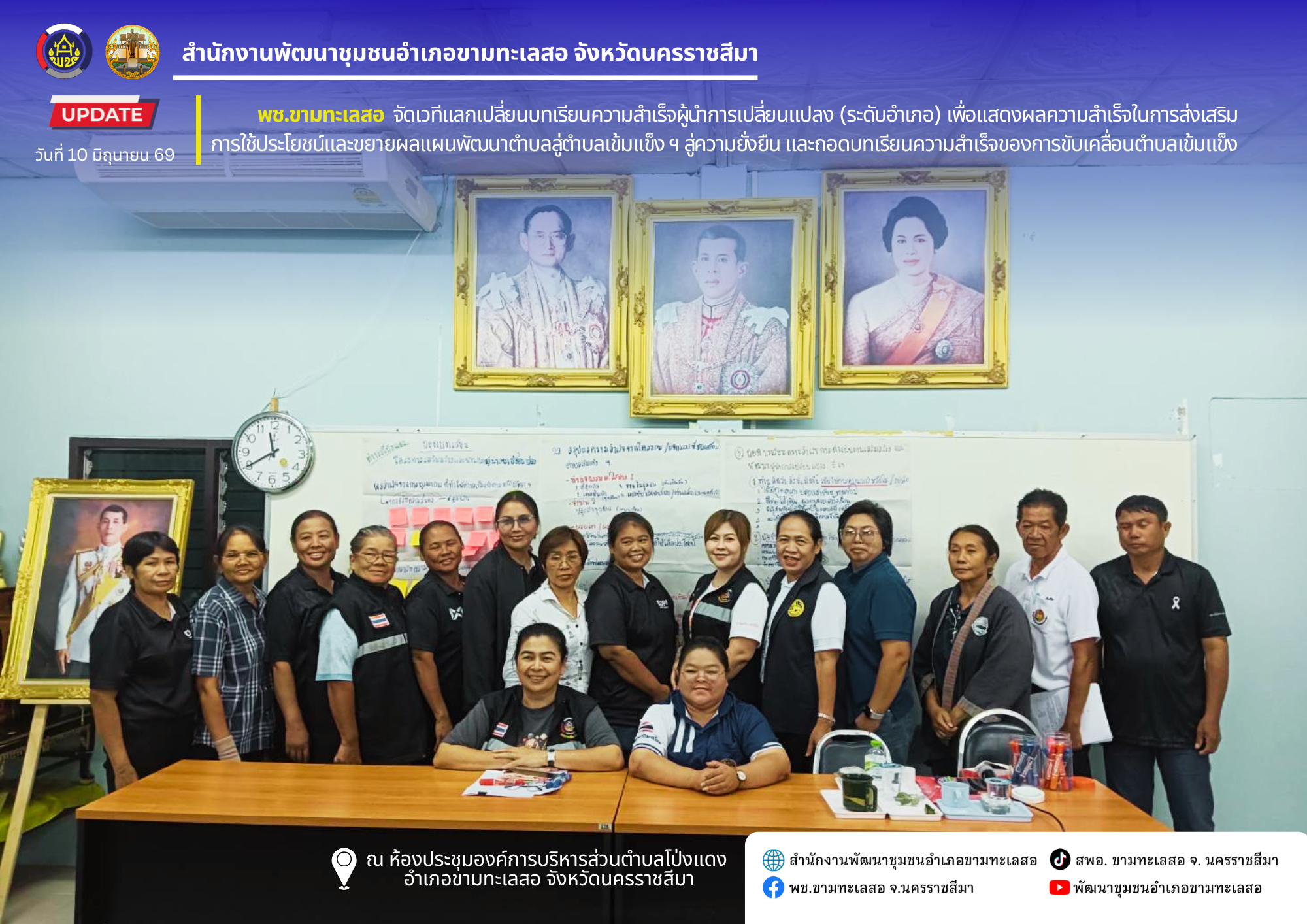 พช.ขามทะเลสอ จัดเวทีแลกเปลี่ยนบทเรียนความสำเร็จผู้นำการเปลี่ยนแปลง (ระดับอำเภอ)